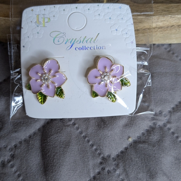 Pink and Green Floral Stud Earrings - Picture 1 of 2